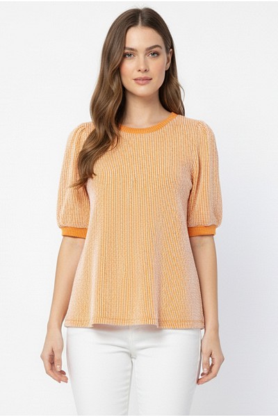 PT11617 2 TONE URBAN RIB PUFF SLEEVE TOP